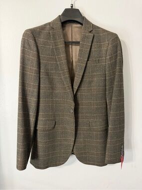 NWT JF J. Ferrar Brown Plaid Slim Fit Suit Sport Coat Blazer Jacket 36R